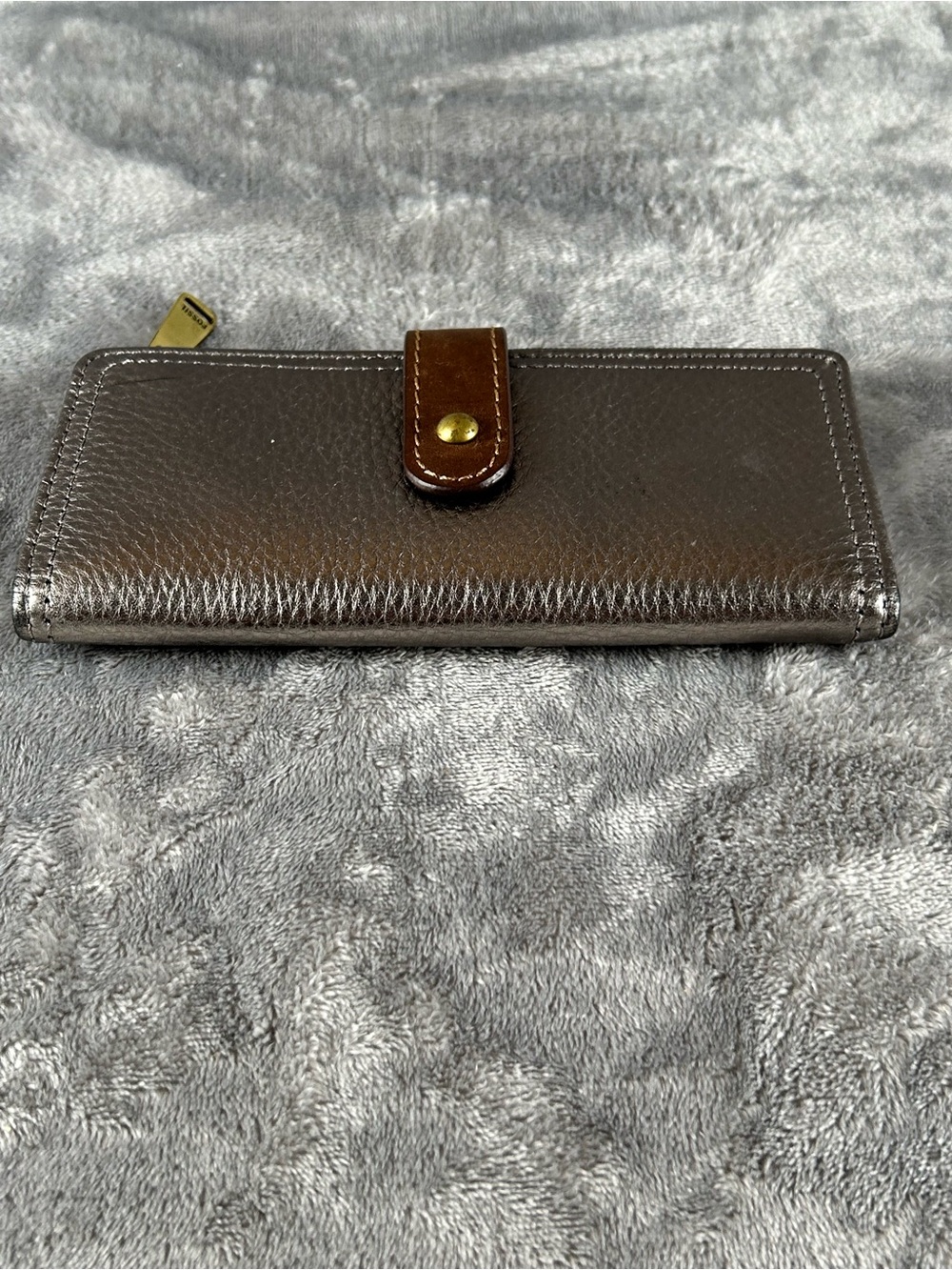Vintage Fossil Lainie Multifunction Wallet Metallic Pewter Leather Womens Bifold